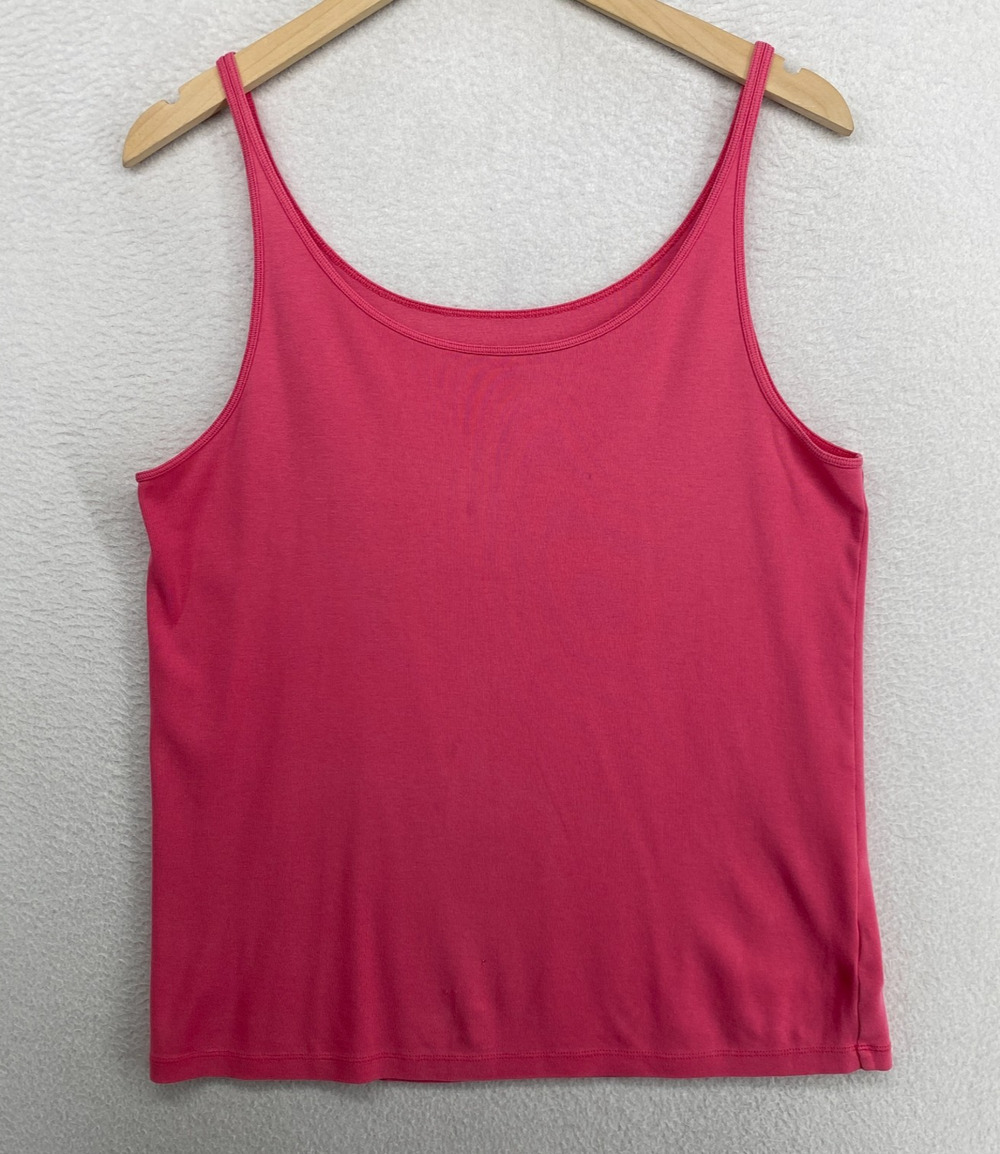 EILEEN FISHER Tank Top XL Organic Cotton Ribbed Jersey Cami Slim Scoop Neck Pink